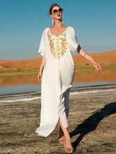 Vacation Loose Solid Color V-Neck Dress